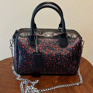 Coach Mini Bennett Satchel Small floral design/black leather F59445 Crossbody
